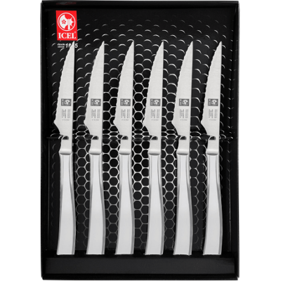 Coffret 6 couteaux à steak icel lame microdentée 9cm tout inox - Publicité Coffret 6 couteaux à steak icel lame microdentée 9cm tout inox - Publicité