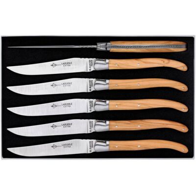 Laguiole G.David Coffret 6 couteaux de table laguiole arbalète g.david 23cm inox manche olivier - Publicité Laguiole G.David Coffret 6 couteaux de table laguiole arbalète g.david 23cm inox manche olivier - Publicité