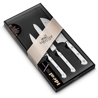 Coffret 3 couteaux sabatier toque blanche office + universel + mini santoku - Publicité Coffret 3 couteaux sabatier toque blanche office + universel + mini santoku - Publicité