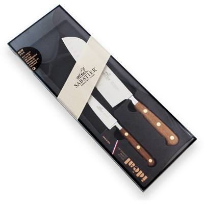 Coffret 2 couteaux sabatier perigord office 10cm + santoku 18cm - Publicité Coffret 2 couteaux sabatier perigord office 10cm + santoku 18cm - Publicité