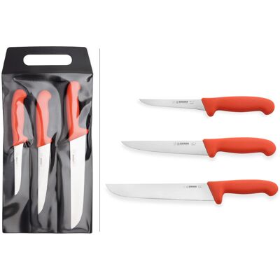 Set de 3 couteaux de boucher professionnels giesser manche rouge - Publicité Set de 3 couteaux de boucher professionnels giesser manche rouge - Publicité