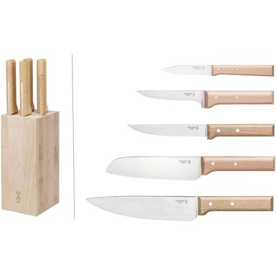 Bloc bois de hêtre 5 couteaux cuisine opinel parallèle spécial viande - Publicité Bloc bois de hêtre 5 couteaux cuisine opinel parallèle spécial viande - Publicité