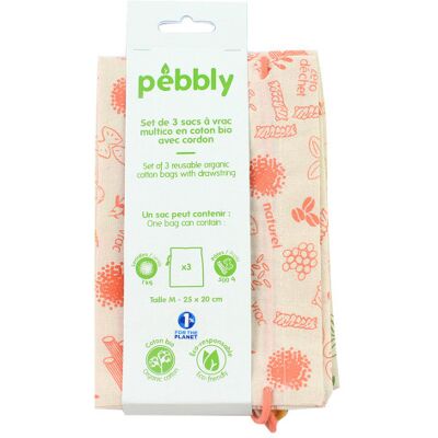 Set de 3 sacs à vrac pebbly en coton biologique - 20x25cm - Publicité Set de 3 sacs à vrac pebbly en coton biologique - 20x25cm - Publicité
