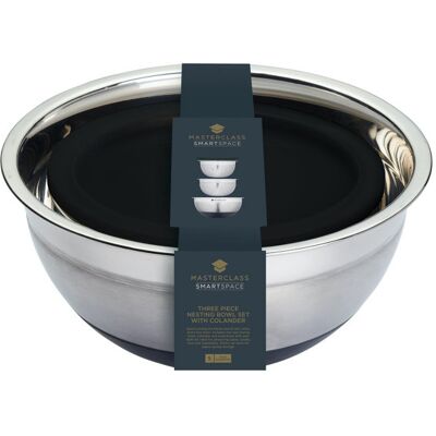 Set de 3 bols en acier inox kitchencraft masterclass smart space empilables - Publicité Set de 3 bols en acier inox kitchencraft masterclass smart space empilables - Publicité
