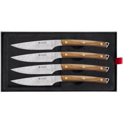 Coffret 4 couteaux à steak icel lame dentelée 11cm manche incurvé bois d'olivier - Publicité Coffret 4 couteaux à steak icel lame dentelée 11cm manche incurvé bois d'olivier - Publicité