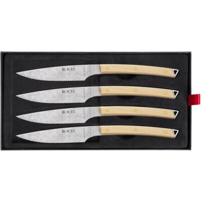 Coffret 4 couteaux à steak icel lame dentelée 11cm manche incurvé bois d'érable - Publicité Coffret 4 couteaux à steak icel lame dentelée 11cm manche incurvé bois d'érable - Publicité