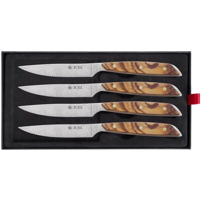Coffret 4 couteaux à steak icel lame dentelée 11cm manche droit bois d'olivier - Publicité Coffret 4 couteaux à steak icel lame dentelée 11cm manche droit bois d'olivier - Publicité