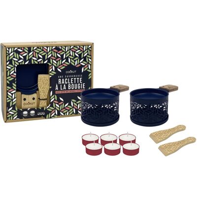 Service à raclette à la bougie cookut lumi édition limitée services poêlons et spatules pour 2 Feuilles - Bleu - Publicité Service à raclette à la bougie cookut lumi édition limitée services poêlons et spatules pour 2 Feuilles - Bleu - Publicité