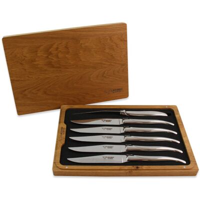 Coffret de 6 couteaux de table laguiole en aubrac tout inox manches brillants - Publicité Coffret de 6 couteaux de table laguiole en aubrac tout inox manches brillants - Publicité