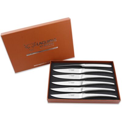 Coffret de 6 couteaux de table laguiole en aubrac monobloc en inox brossé - Publicité Coffret de 6 couteaux de table laguiole en aubrac monobloc en inox brossé - Publicité