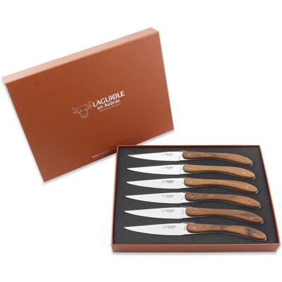 Coffret de 6 couteaux de table laguiole en aubrac l'ecir manches en noyer - Publicité Coffret de 6 couteaux de table laguiole en aubrac l'ecir manches en noyer - Publicité