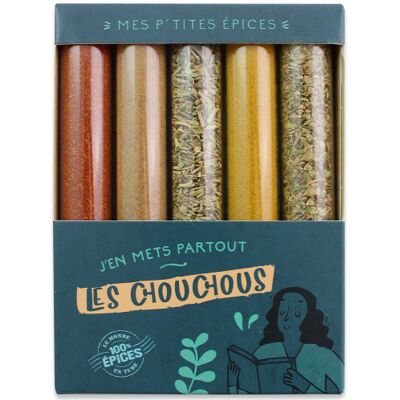 Coffret 5 mini tubes d'épices le monde en tube mes p'tites épices les chouchous - Publicité Coffret 5 mini tubes d'épices le monde en tube mes p'tites épices les chouchous - Publicité