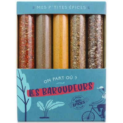 Coffret 5 mini tubes d'épices le monde en tube mes p'tites épices les baroudeurs - Publicité Coffret 5 mini tubes d'épices le monde en tube mes p'tites épices les baroudeurs - Publicité