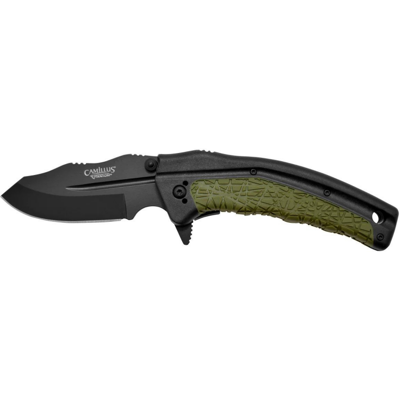 Couteau pliant camillus fk-7.5 manche en nylon renforcé de verre/caoutchouc thermoplastique noir et vert 11,4cm - Publicité Couteau pliant camillus fk-7.5 manche en nylon renforcé de verre/caoutchouc thermoplastique noir et vert 11,4cm - Publicité