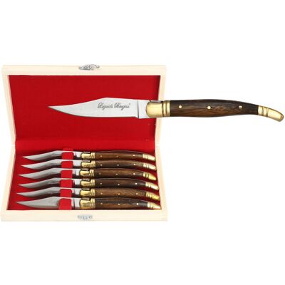 Coffret cadeau de 6 couteaux de table laguiole bougna manches en bois - Publicité Coffret cadeau de 6 couteaux de table laguiole bougna manches en bois - Publicité