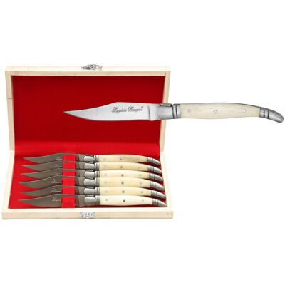 Coffret cadeau de 6 couteaux de table laguiole bougna manche en os - Publicité Coffret cadeau de 6 couteaux de table laguiole bougna manche en os - Publicité