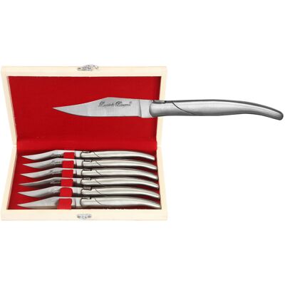 Coffret cadeau de 6 couteaux de table laguiole bougna manches en inox - Publicité Coffret cadeau de 6 couteaux de table laguiole bougna manches en inox - Publicité