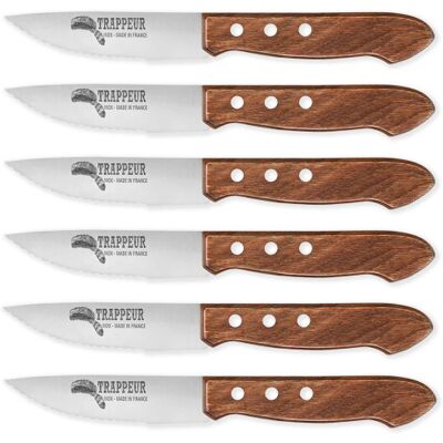 Coffret 6 couteaux à steak trappeur au nain lames dentelées - qualité française - Publicité Coffret 6 couteaux à steak trappeur au nain lames dentelées - qualité française - Publicité