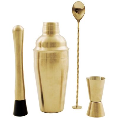 Coffret cocktail point virgule 4 accessoires en inox doré - Publicité Coffret cocktail point virgule 4 accessoires en inox doré - Publicité
