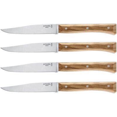 Coffret 4 couteaux de table opinel facette manche olivier lame 11cm inox lisse - Publicité Coffret 4 couteaux de table opinel facette manche olivier lame 11cm inox lisse - Publicité