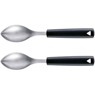 Set de 2 cuillères à quenelle triangle en acier inox manches en green grip 8 cm - Publicité Set de 2 cuillères à quenelle triangle en acier inox manches en green grip 8 cm - Publicité