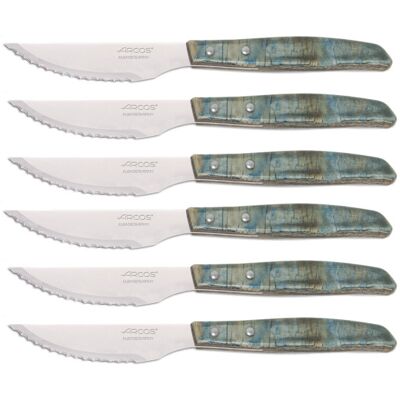 Coffret de 6 couteaux à steak/pizza arcos lame dentelée 11cm manche bois bleu - Publicité Coffret de 6 couteaux à steak/pizza arcos lame dentelée 11cm manche bois bleu - Publicité
