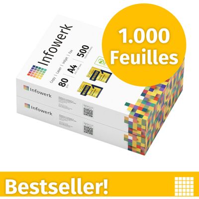 Infowerk Papier pour imprimante Papier à copier 1000 feuilles 2 x 500 A4 Premium extra-blanc CIE 160 Certifié PEFC - Publicité Infowerk Papier pour imprimante Papier à copier 1000 feuilles 2 x 500 A4 Premium extra-blanc CIE 160 Certifié PEFC - Publicité