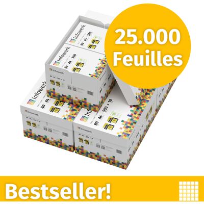 Infowerk Papier pour imprimante Papier à copier 25000 feuilles 50 x 500 A4 Premium extra-blanc CIE 160 Certifié PEFC - Publicité Infowerk Papier pour imprimante Papier à copier 25000 feuilles 50 x 500 A4 Premium extra-blanc CIE 160 Certifié PEFC - Publicité