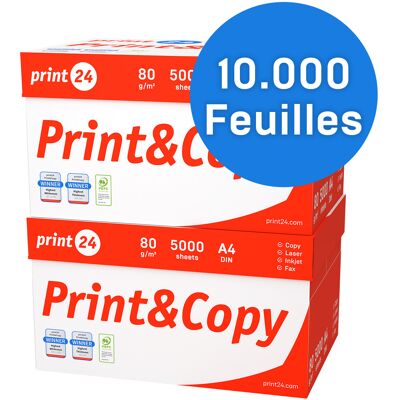 print24 Papier pour imprimante Papier à copier 10000 feuilles 20 x 500 A4 80g Premium extra-blanc CIE 160 Vainqueur du test 100% PEFC Certificat environnemental - Publicité print24 Papier pour imprimante Papier à copier 10000 feuilles 20 x 500 A4 80g Premium extra-blanc CIE 160 Vainqueur du test 100% PEFC Certificat environnemental - Publicité