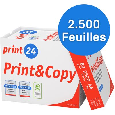 print24 Papier pour imprimante Papier à copier 2500 feuilles 5 x 500 A4 80g Premium extra-blanc CIE 160 Vainqueur du test 100% PEFC Certificat environnemental - Publicité print24 Papier pour imprimante Papier à copier 2500 feuilles 5 x 500 A4 80g Premium extra-blanc CIE 160 Vainqueur du test 100% PEFC Certificat environnemental - Publicité