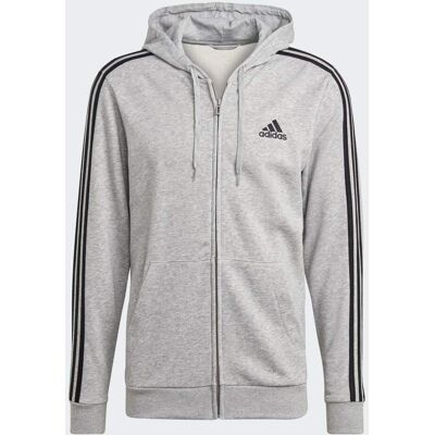 Sweat à capuche Adidas 3 bandes French Terry - Gris Moyen - Publicité Sweat à capuche Adidas 3 bandes French Terry - Gris Moyen - Publicité