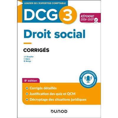 Christine Alglave, Martine Mariage, Jean-François Bocquillon DCG 3 - Droit social - Corrigés - Réforme 2026-2027 - Publicité Christine Alglave, Martine Mariage, Jean-François Bocquillon DCG 3 - Droit social - Corrigés - Réforme 2026-2027 - Publicité