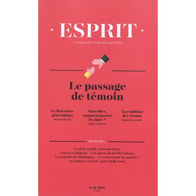 COLLECTIF Esprit, n° 443. Le passage de témoin - Publicité COLLECTIF Esprit, n° 443. Le passage de témoin - Publicité
