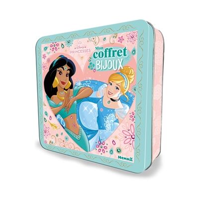 Collectif Disney Princesses : Coffret métal Disney : Mon coffret bijoux - 16 portraits de princesses, des stickers pailletés, des strass, des tattoos-bijoux, 6 crayons - Publicité Collectif Disney Princesses : Coffret métal Disney : Mon coffret bijoux - 16 portraits de princesses, des stickers pailletés, des strass, des tattoos-bijoux, 6 crayons - Publicité