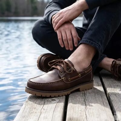 Chaussures bateau semelle crantée synthétique marron 40 à 46 - Publicité Chaussures bateau semelle crantée synthétique marron 40 à 46 - Publicité