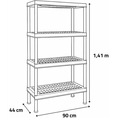 Étagère plastique 4 tablettes 90x44x141 cm - Charge 60 kg par niveau - Noire - Publicité Étagère plastique 4 tablettes 90x44x141 cm - Charge 60 kg par niveau - Noire - Publicité