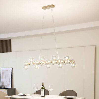 Luminaire suspension en verre Naelen Lucande, dimmable, doré, Salon / Salle à manger, Métal, Moderne, Suspension en verre - Publicité Luminaire suspension en verre Naelen Lucande, dimmable, doré, Salon / Salle à manger, Métal, Moderne, Suspension en verre - Publicité