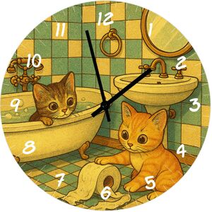 Horloge murale en verre chats salle de bain 29 cm - Publicité Horloge murale en verre chats salle de bain 29 cm - Publicité