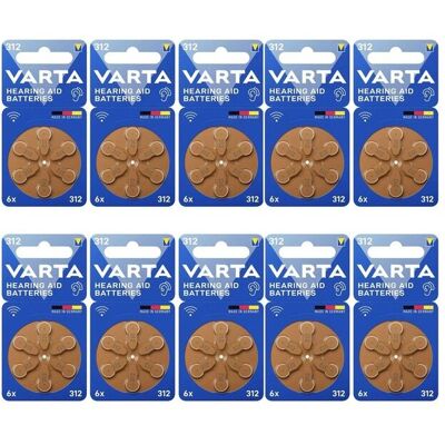 VARTA Lot de 10 Packs 6 Pile bouton pour Appareil auditif Hearing Aid N° 312 - Publicité VARTA Lot de 10 Packs 6 Pile bouton pour Appareil auditif Hearing Aid N° 312 - Publicité