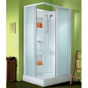 Leda - Cabine de douche 1000x800 mm verre sérigraphie opaque central profilés blanc porte coulissante - IZI BOX 2 - Publicité Leda - Cabine de douche 1000x800 mm verre sérigraphie opaque central profilés blanc porte coulissante - IZI BOX 2 - Publicité