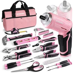Boite a Outils Pink Rose 53 Pieces WORKPRO avec Tournevis sans Fil 3,7 V, Caisse a Outils Complete avec Sac Durable, Trousse a Outils Rose Parfait pour Bricolage, Entretien Domestique - Publicité Boite a Outils Pink Rose 53 Pieces WORKPRO avec Tournevis sans Fil 3,7 V, Caisse a Outils Complete avec Sac Durable, Trousse a Outils Rose Parfait pour Bricolage, Entretien Domestique - Publicité