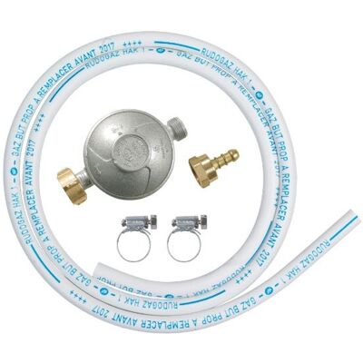 Ribitech Kit gaz détendeur butane +tuyau 1m50 avec colliers - Publicité Ribitech Kit gaz détendeur butane +tuyau 1m50 avec colliers - Publicité