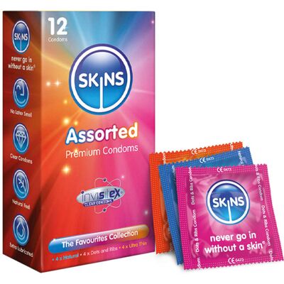 Préservatifs Assortis Skins - Pack de 12/24/36/72 - Naturel, Pois & Ribs, Ultra Fin - Publicité Préservatifs Assortis Skins - Pack de 12/24/36/72 - Naturel, Pois & Ribs, Ultra Fin - Publicité