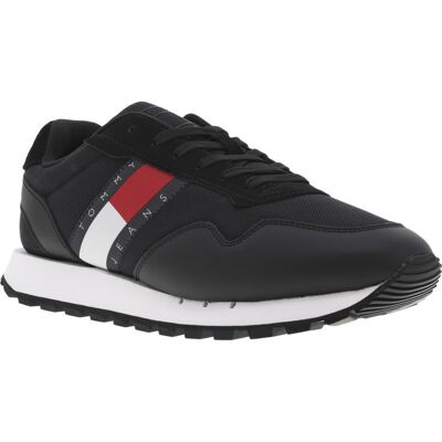 Tommy Jeans - Baskets Basses Tommy Hilfiger En Mesh Et Cuir Noir à Semelle Running Blanche - Noires 44 - Publicité Tommy Jeans - Baskets Basses Tommy Hilfiger En Mesh Et Cuir Noir à Semelle Running Blanche - Noires 44 - Publicité
