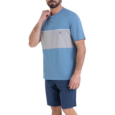 - Pyjama Court Athena Coton Avec Manches Courtes Et Col Tunisien Bleu - Bleu M - Publicité - Pyjama Court Athena Coton Avec Manches Courtes Et Col Tunisien Bleu - Bleu M - Publicité