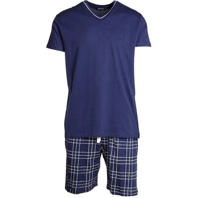 Arthur - Pyjama Court Arthur En Coton Bleu Marine : Tee-shirt Col V Et Short à Carreaux Blancs - Bleu S - Publicité Arthur - Pyjama Court Arthur En Coton Bleu Marine : Tee-shirt Col V Et Short à Carreaux Blancs - Bleu S - Publicité