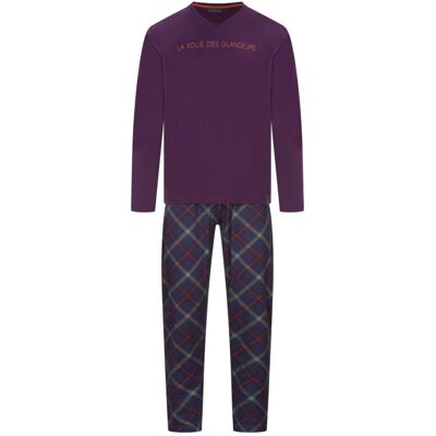 Arthur - Pyjama Long Avec Un T-shirt Violet Uni Et Un Pantalon à Carreaux - Violet S - Publicité Arthur - Pyjama Long Avec Un T-shirt Violet Uni Et Un Pantalon à Carreaux - Violet S - Publicité