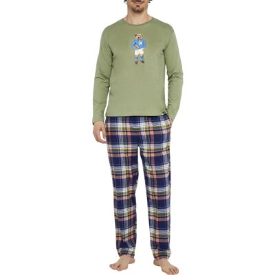 Arthur - Pyjama Long Arthur Coton Avec Manches Longues Et Col V Kaki Carreaux - Kaki XL - Publicité Arthur - Pyjama Long Arthur Coton Avec Manches Longues Et Col V Kaki Carreaux - Kaki XL - Publicité