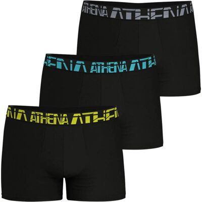 - Lot De 3 Boxers Classiques Athena En Coton Noirs Avec Le Nom De La Marque Tricolore - Noirs M - Publicité - Lot De 3 Boxers Classiques Athena En Coton Noirs Avec Le Nom De La Marque Tricolore - Noirs M - Publicité