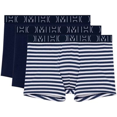 Hom - Lot De 3 Boxers Classiques En Coton Bleus Marine Rayés Et à Coupe Fermée - Marine M - Publicité Hom - Lot De 3 Boxers Classiques En Coton Bleus Marine Rayés Et à Coupe Fermée - Marine M - Publicité